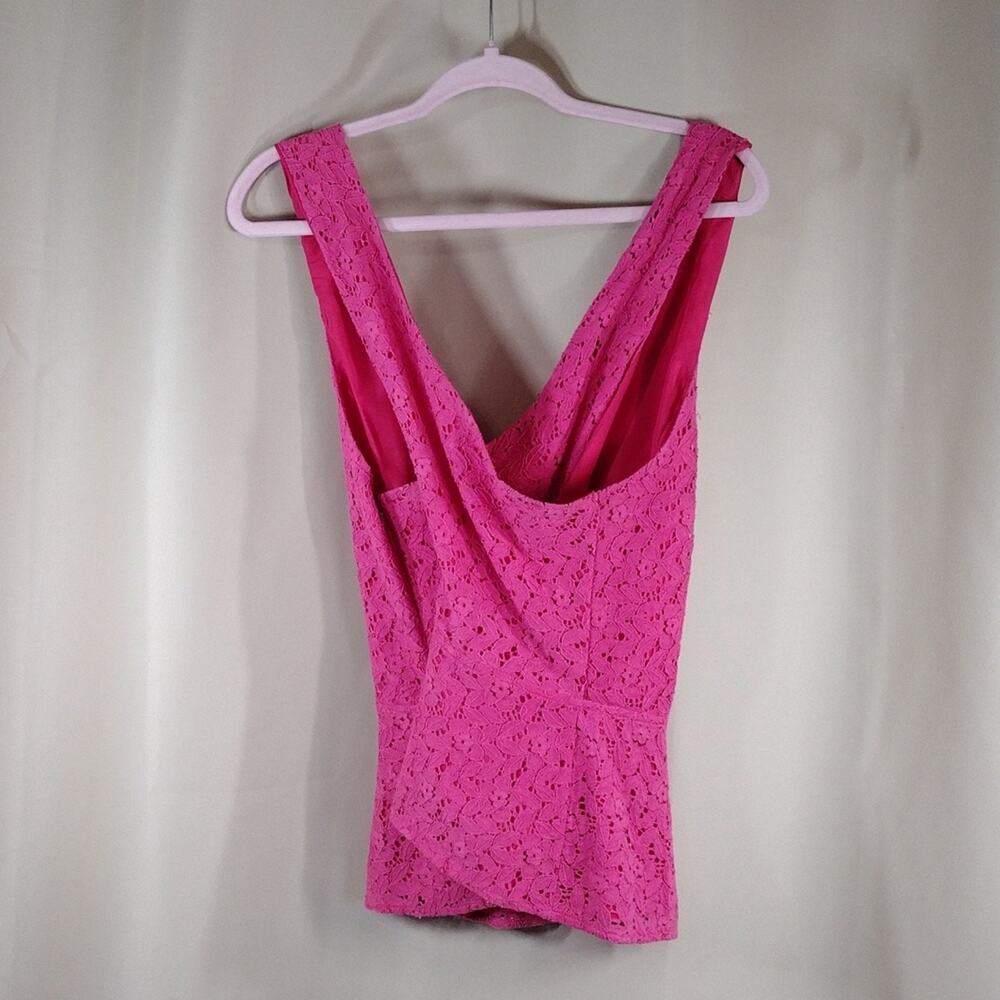 Nicole by Nicole Miller Hot Pink Lace Sleeveless Peplum V Neck Top Flowy Blouse - Picture 2 of 10